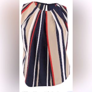 Womens striped pleated-neck blouse
